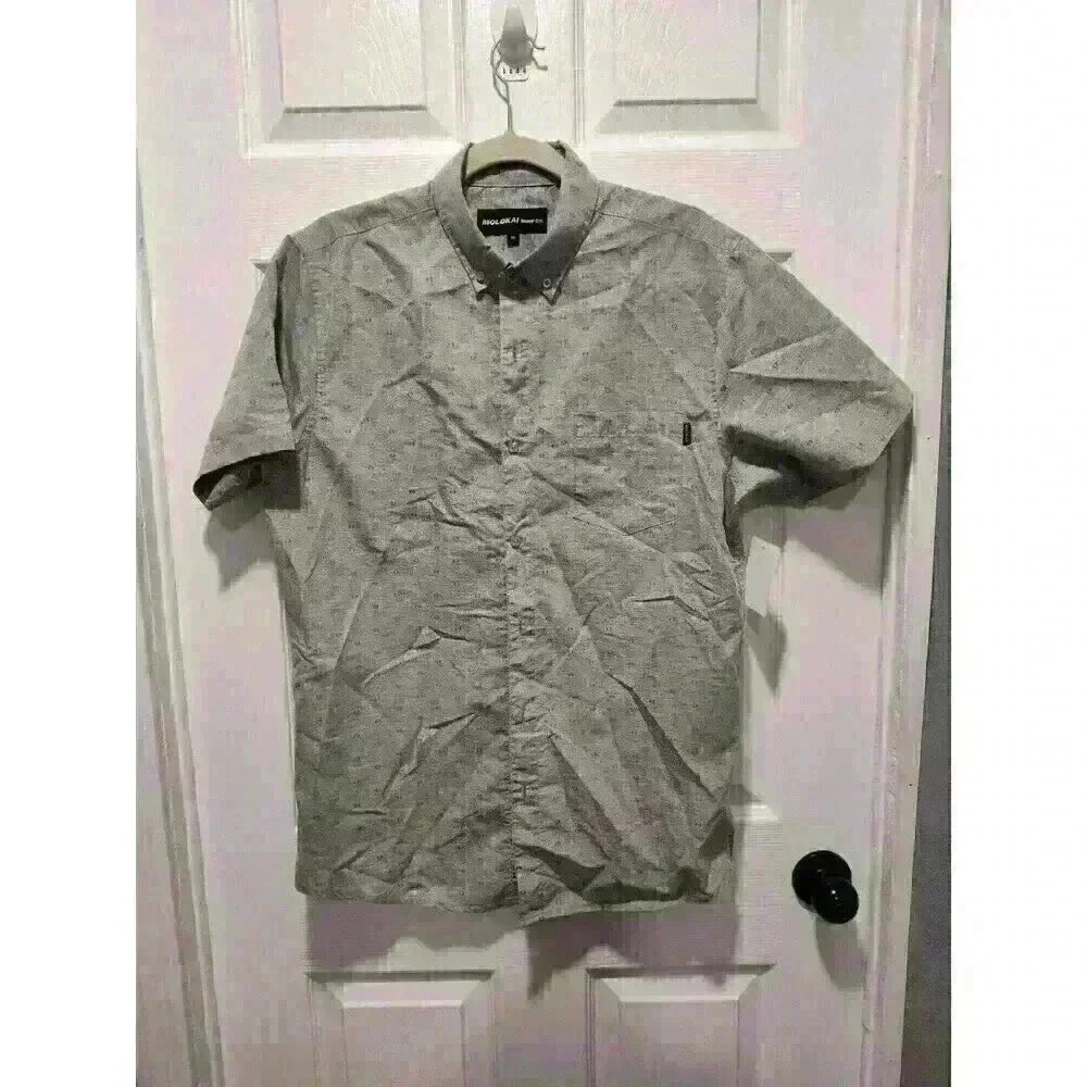 Molokai Surf Co Button Down Shirt Short Sleeve‎ Gray Geo Print Size Medium - Picture 3 of 8